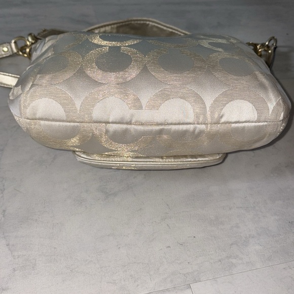 Coach Kristen Satchel shoulder bag Crossbody gold metallic canvas pristine - Picture 12 of 16